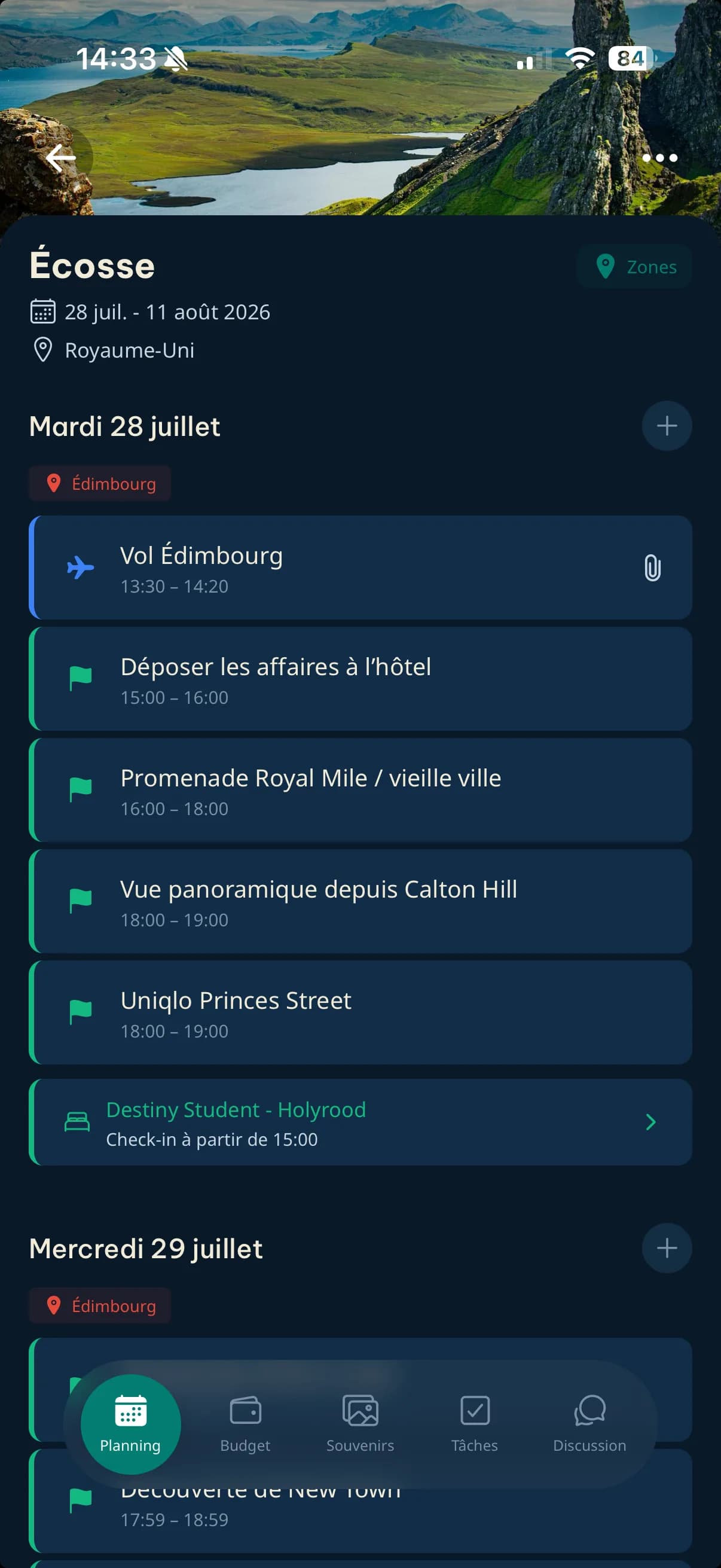Nodens — Planning collaboratif d'un voyage en Écosse